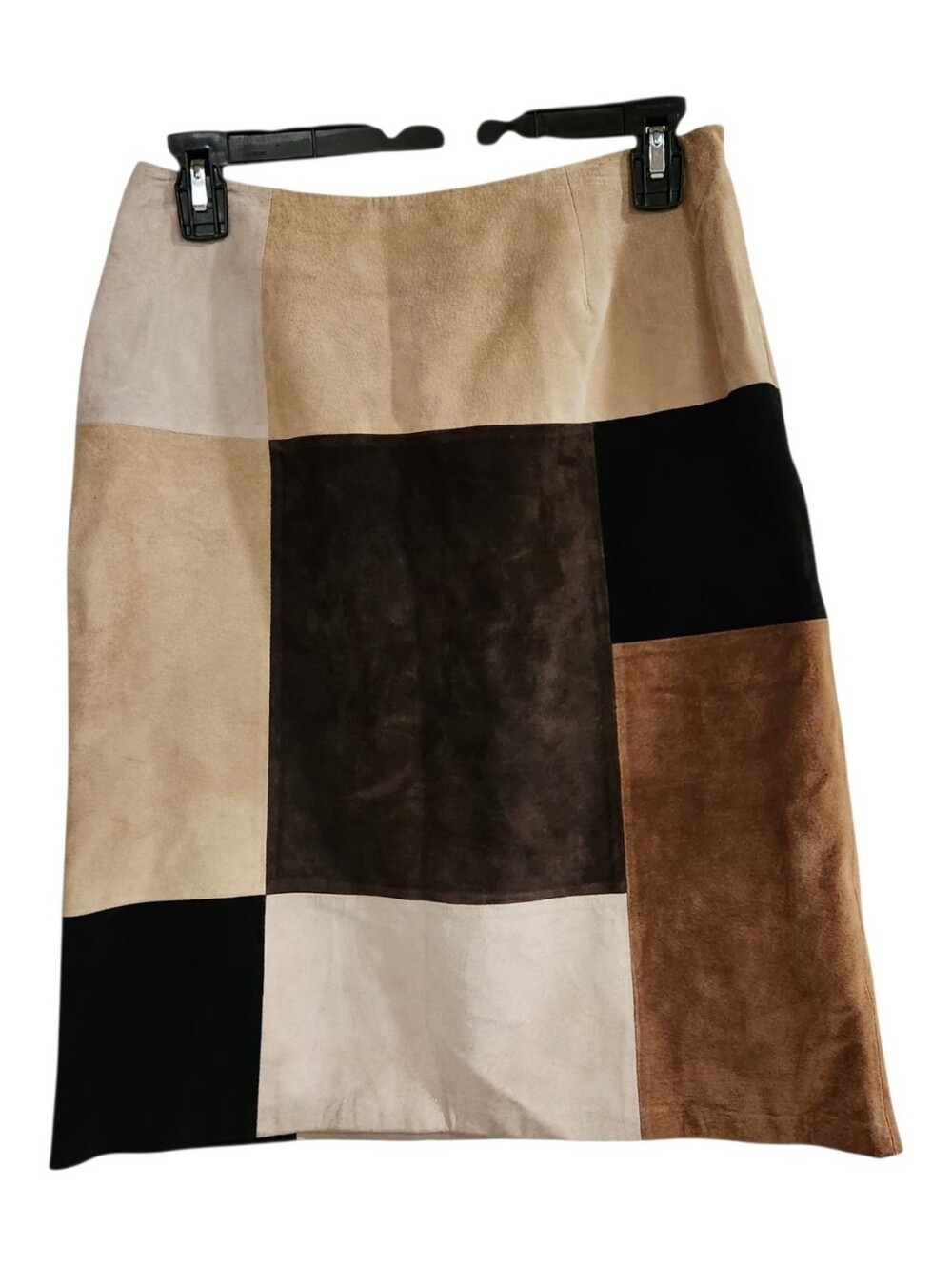 Vintage Alfani Suede Patchwork Mini Skirt 4 Boho Y2K Earthtone Leather A-Line